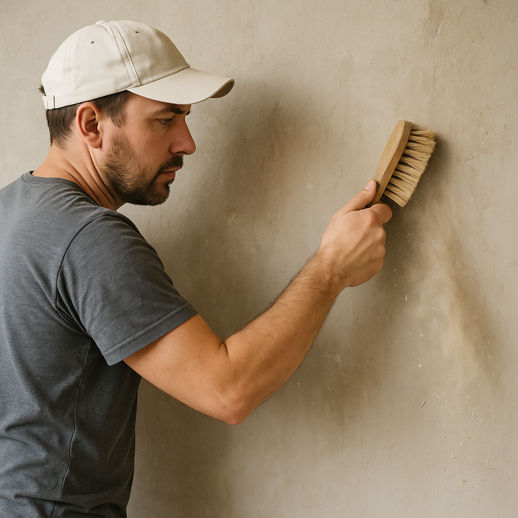 DIY homeowner preparing walls before painting